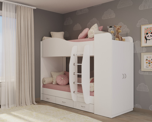 Кровать двухъярусная с ящиками 203х109х170 Блп, (Блп), серый